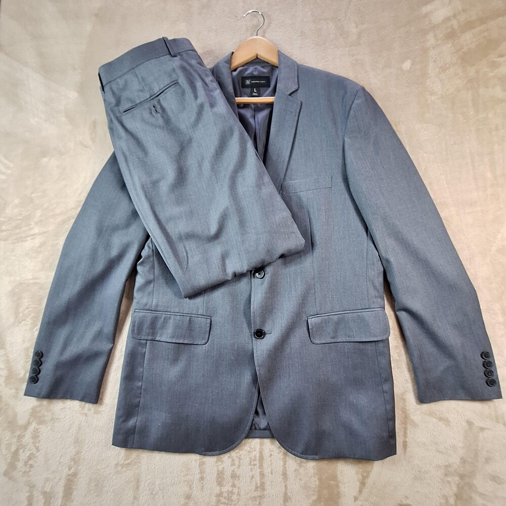 INC International Concepts Suit Mens Large 36x32 Gray 2 Button Single Vent Set